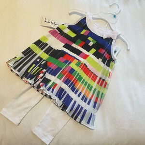 Nicole Miller baby girl 24m pleated colourful dress / white leggings combination